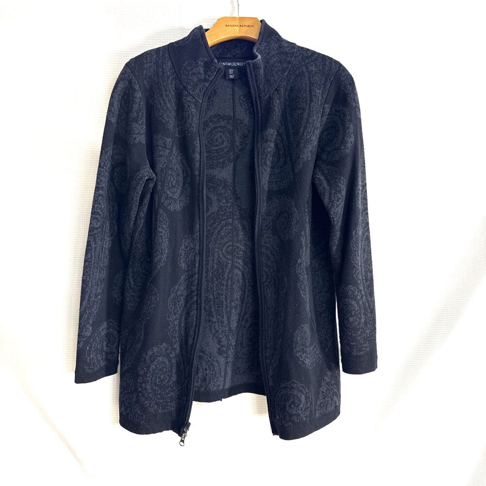Cynthia Rowley Sweater/Coat Jacket Womens Black/Grey Full Zip Damask Paisley - S